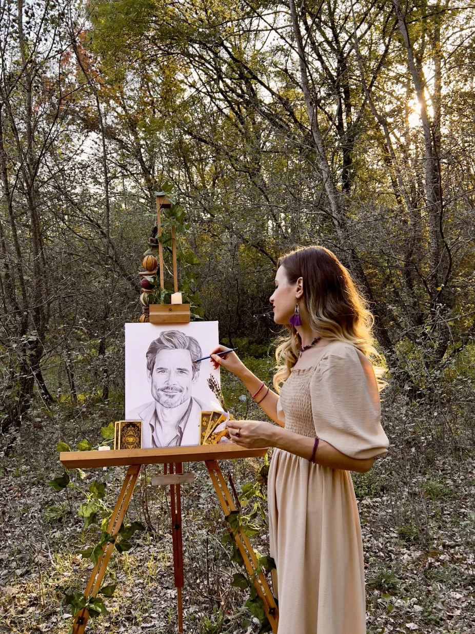 “Hand-drawn soulmate portrait with astrology and tarot insights”